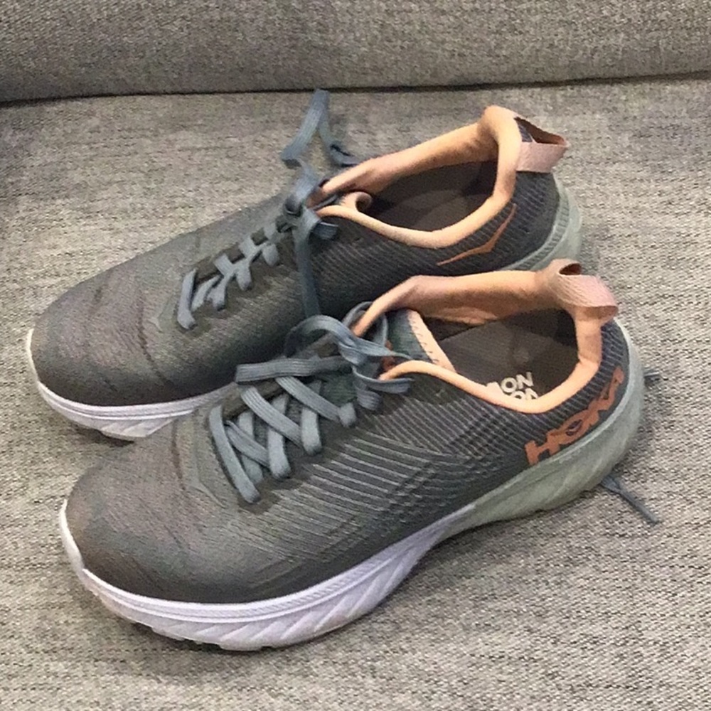 Hoka One One Mach 3 Gray Peach Seafoam Running Shoes Womens Size 6.5 Profly
